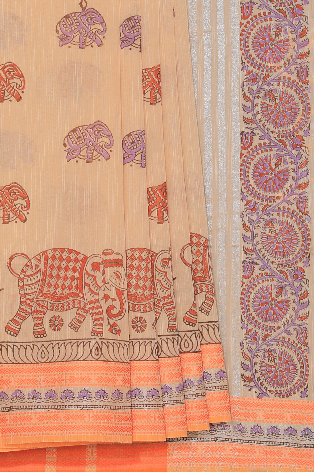 Hand block printed cotton saree