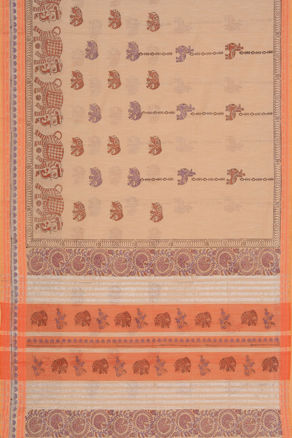 Hand block printed cotton saree