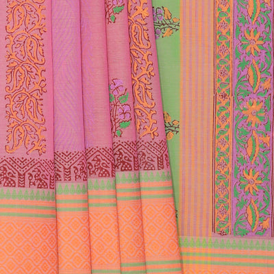 Hand block printed cotton saree