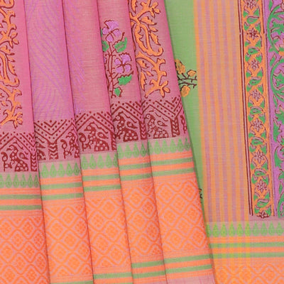 Hand block printed cotton saree