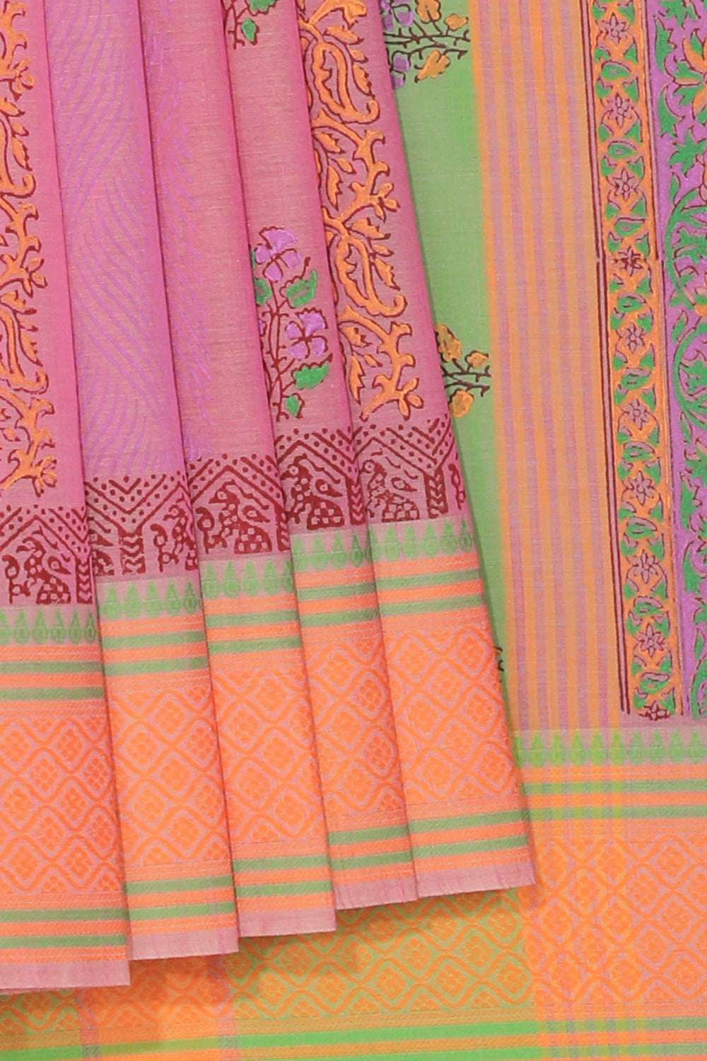 Hand block printed cotton saree