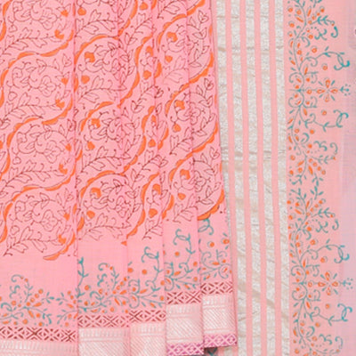 Hand block printed cotton saree
