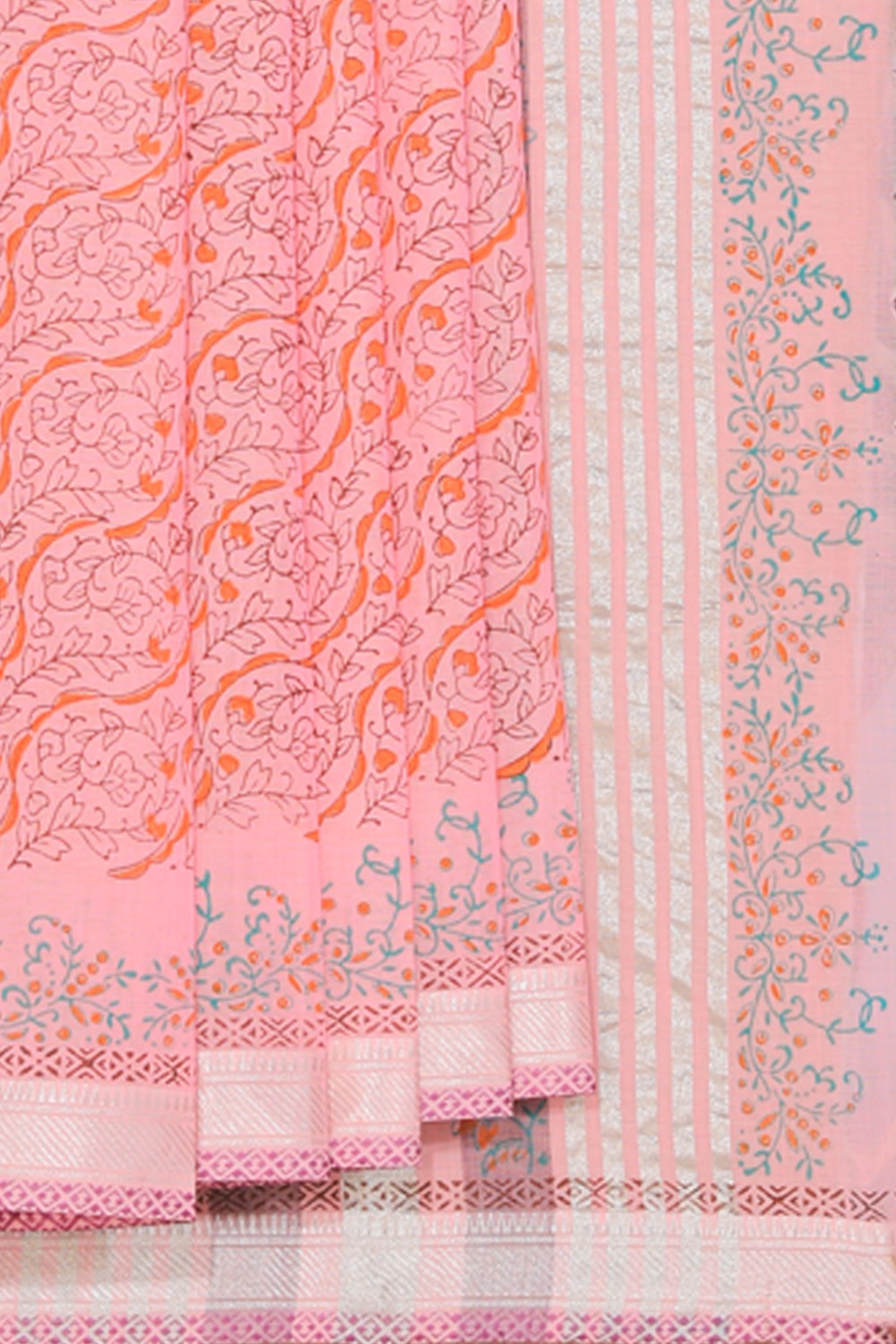 Hand block printed cotton saree