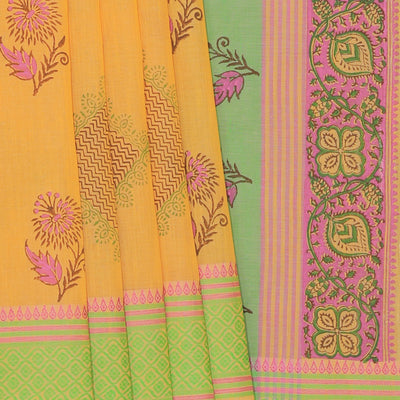 Hand block printed cotton saree