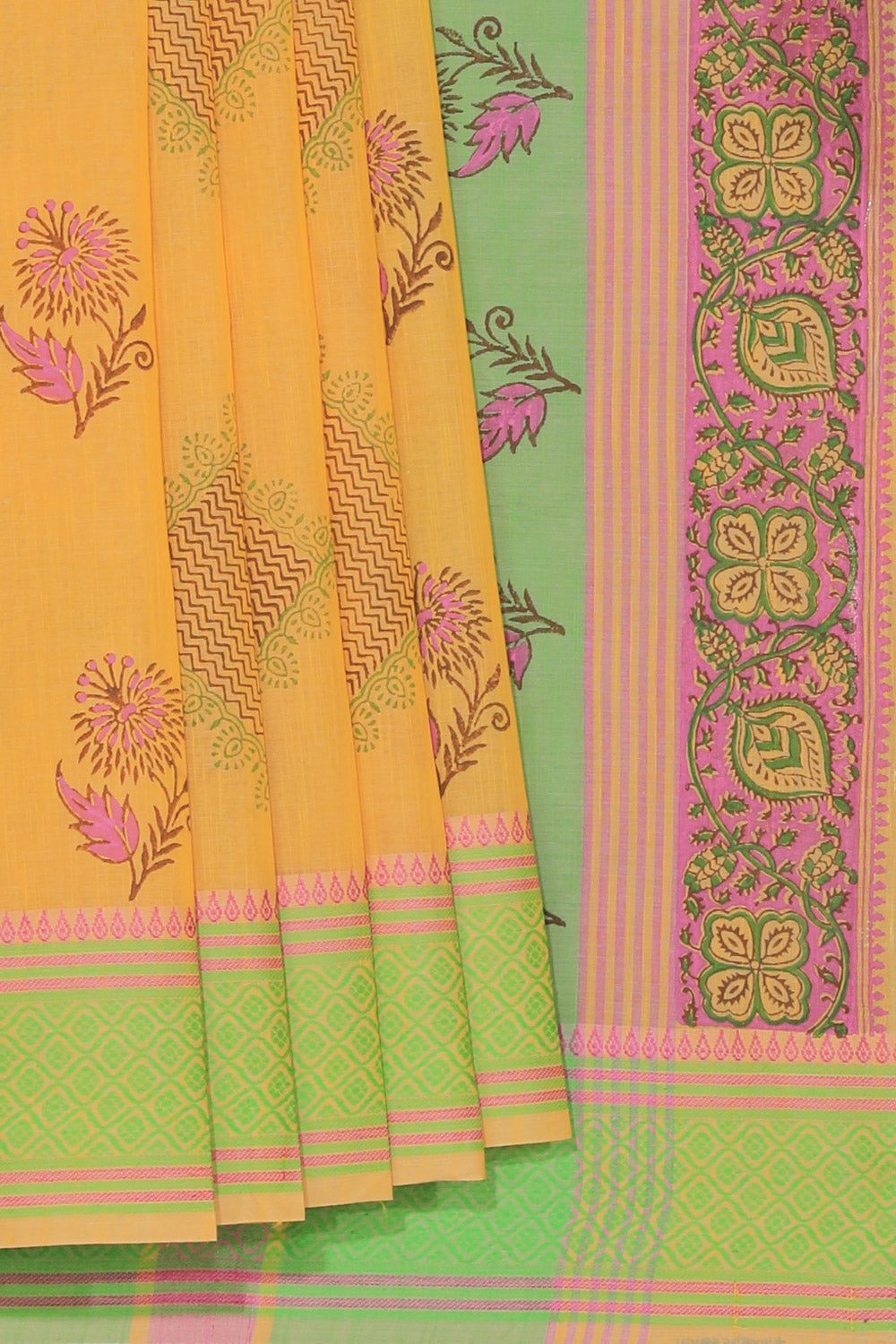 Hand block printed cotton saree