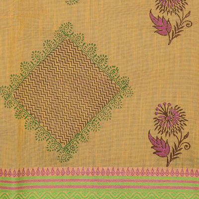 Hand block printed cotton saree
