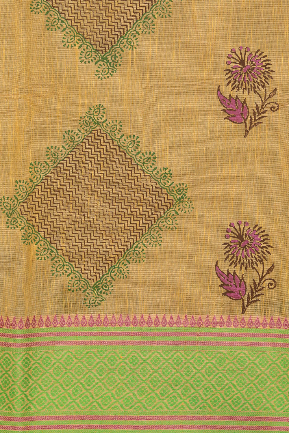Hand block printed cotton saree