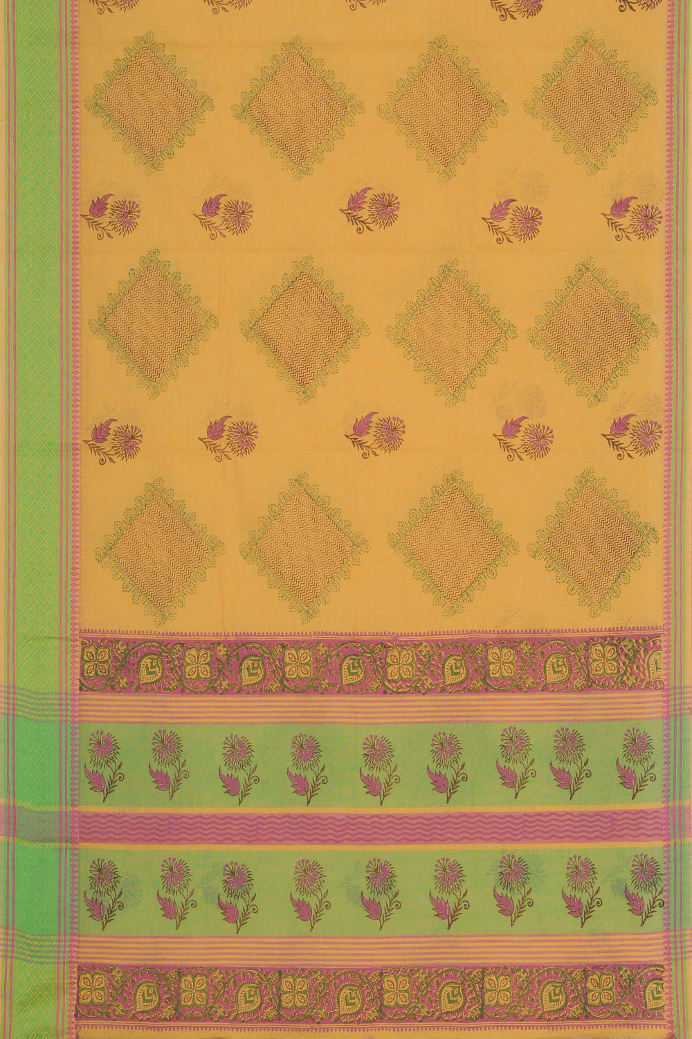 Hand block printed cotton saree