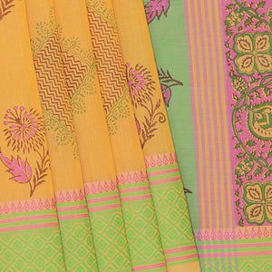 Hand block printed cotton saree