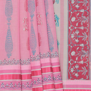 Hand block printed cotton saree