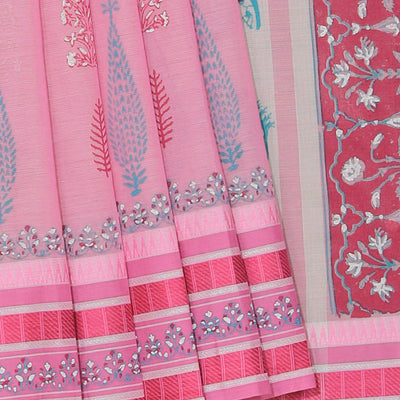 Hand block printed cotton saree
