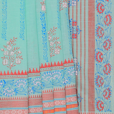 Hand block printed cotton saree