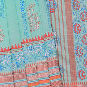 Hand block printed cotton saree