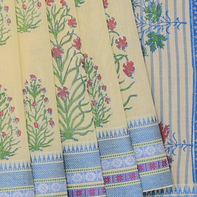 Hand block printed cotton saree