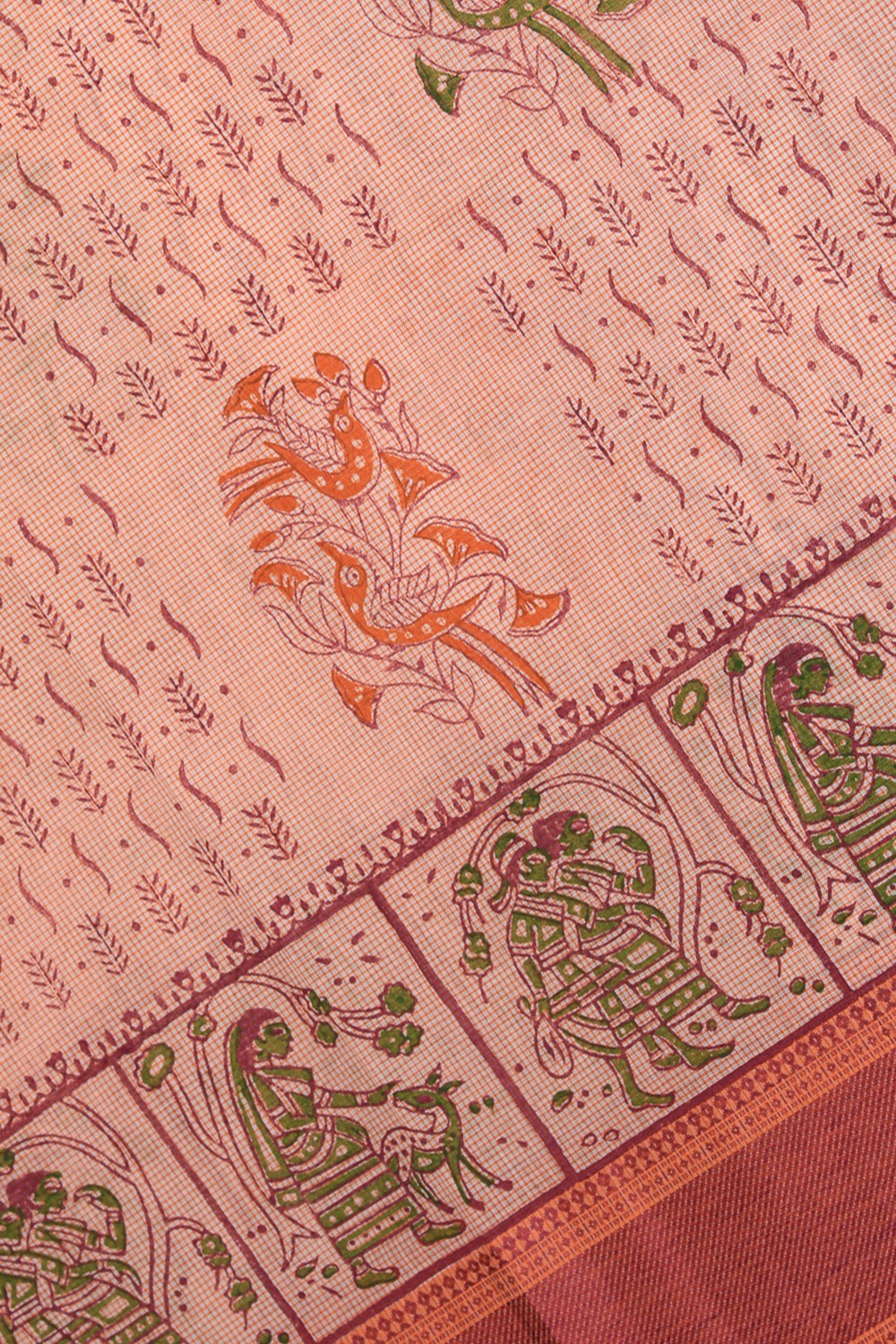 Hand block printed cotton saree