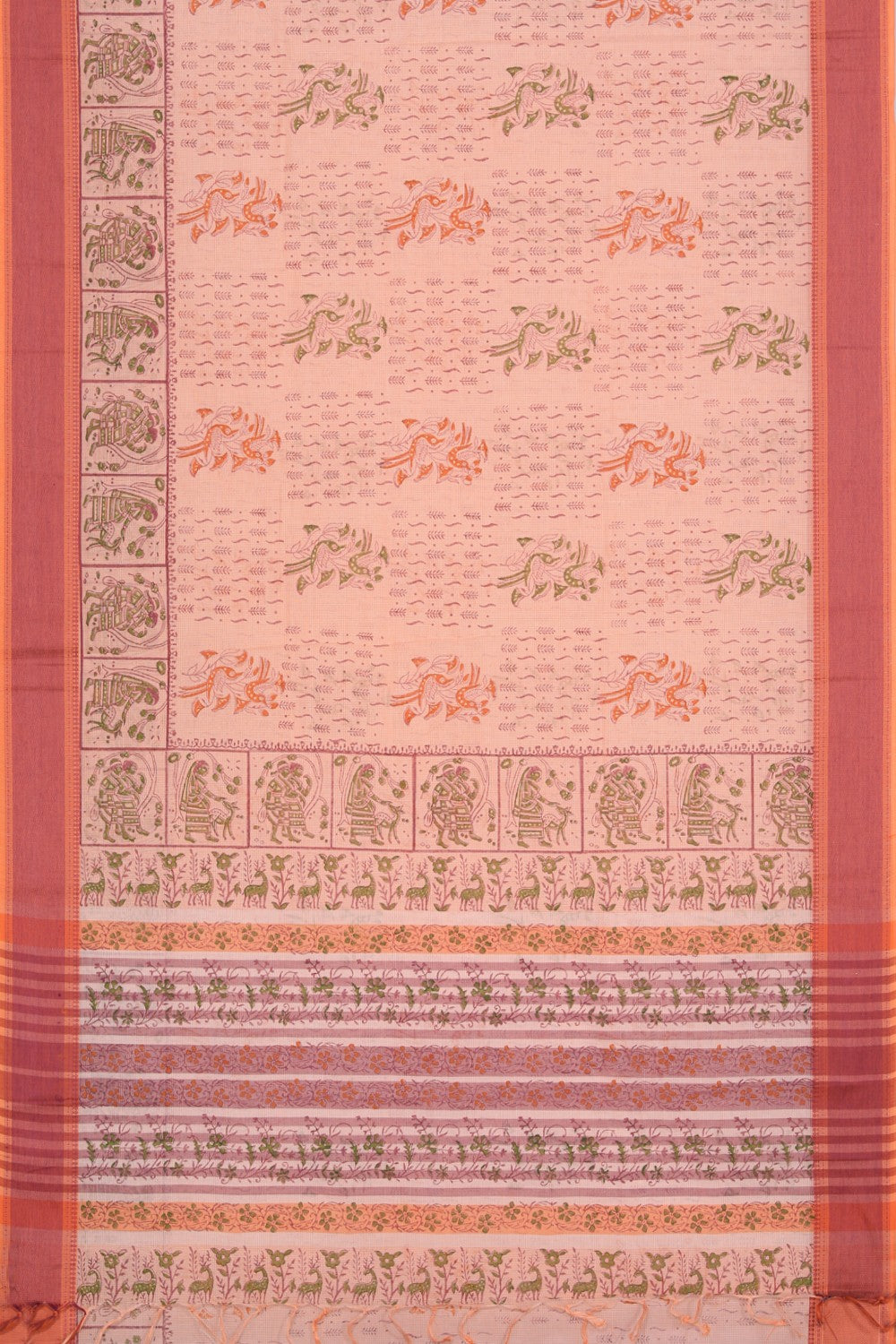 Hand block printed cotton saree