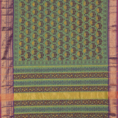 Hand block printed cotton saree