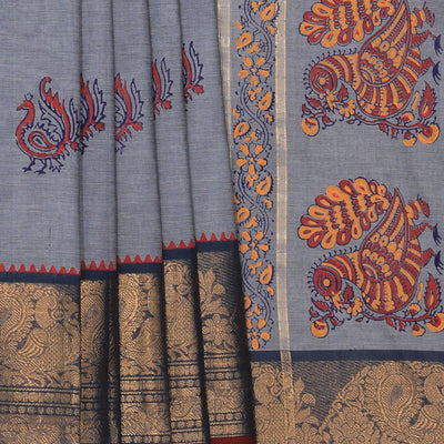 Hand block printed cotton saree