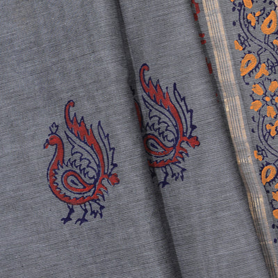 Hand block printed cotton saree