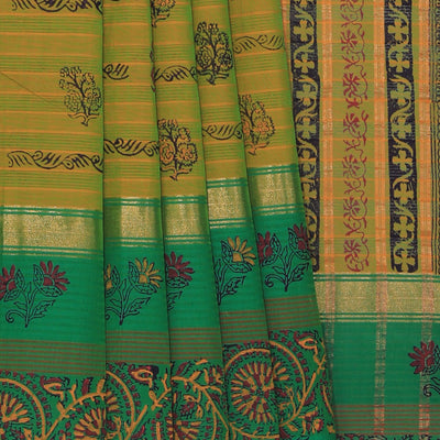Hand block printed cotton saree