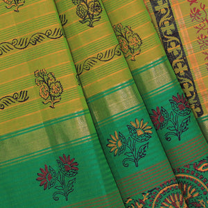 Hand block printed cotton saree