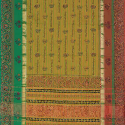 Hand block printed cotton saree