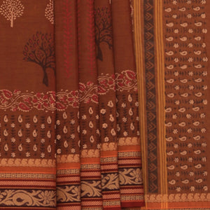 Hand block printed cotton saree