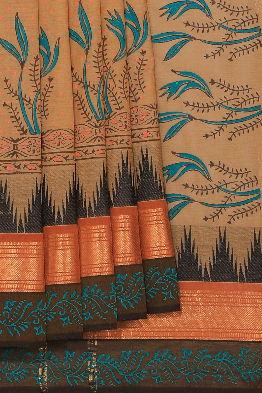 Hand block printed cotton saree