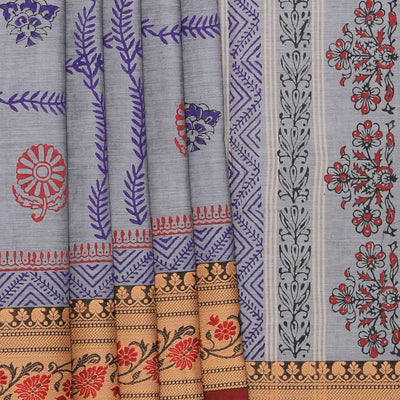Hand block printed cotton saree