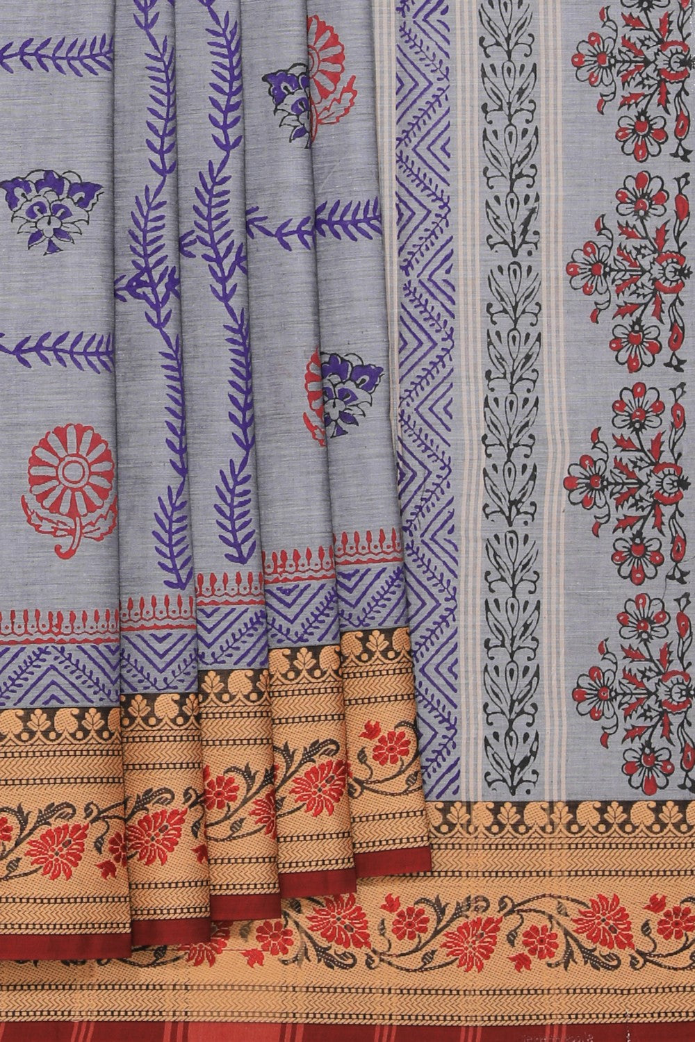 Hand block printed cotton saree