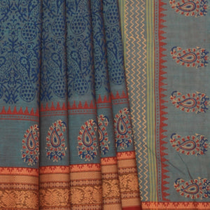 Hand block printed cotton saree