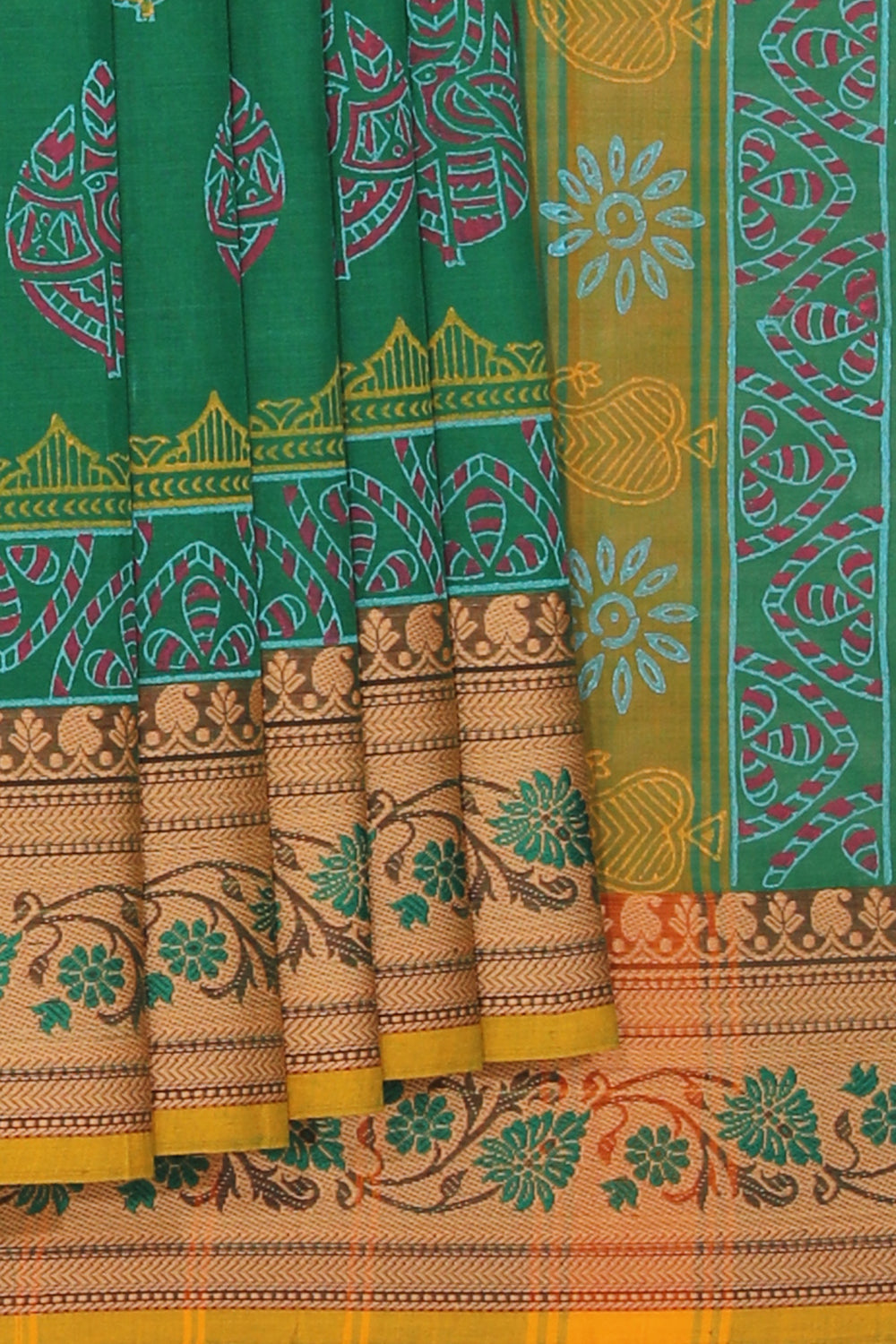 Hand block printed cotton saree