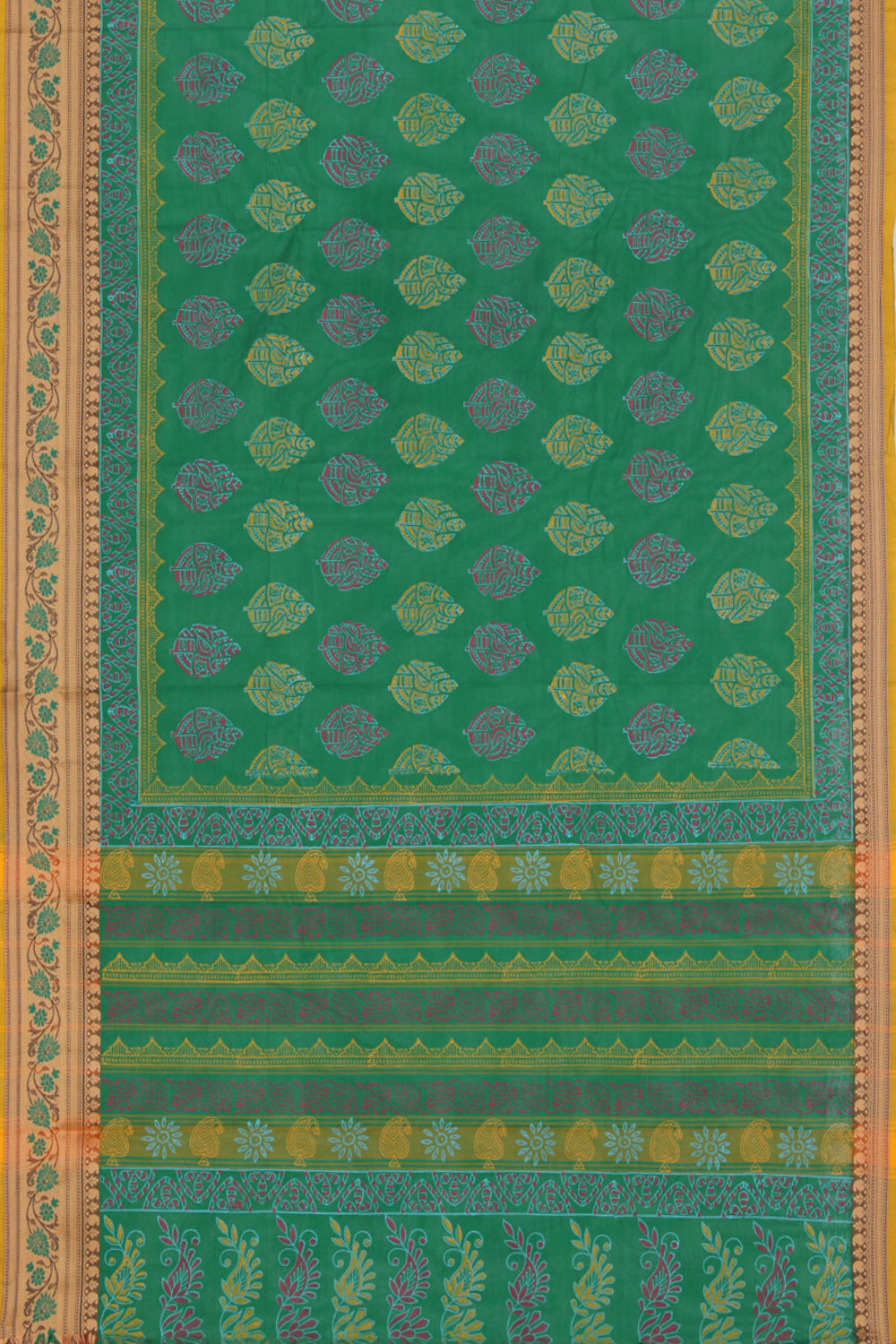 Hand block printed cotton saree