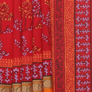 Hand block printed cotton saree