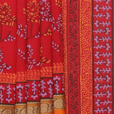 Hand block printed cotton saree