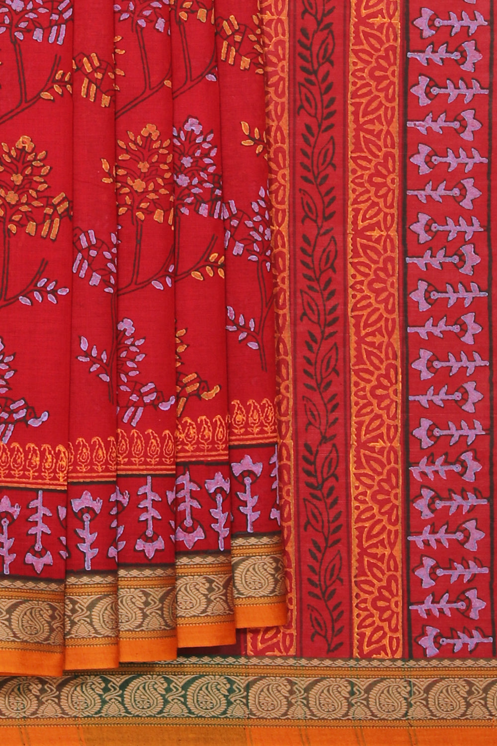 Hand block printed cotton saree