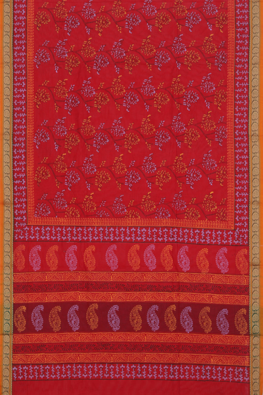 Hand block printed cotton saree