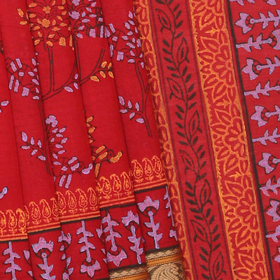 Hand block printed cotton saree