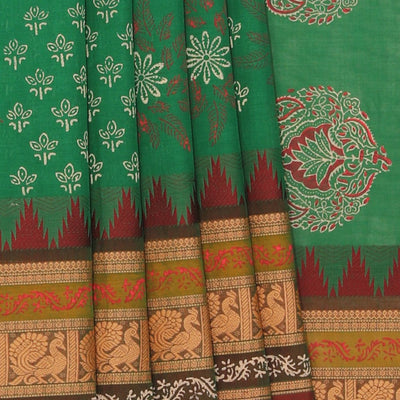 Hand block printed cotton saree