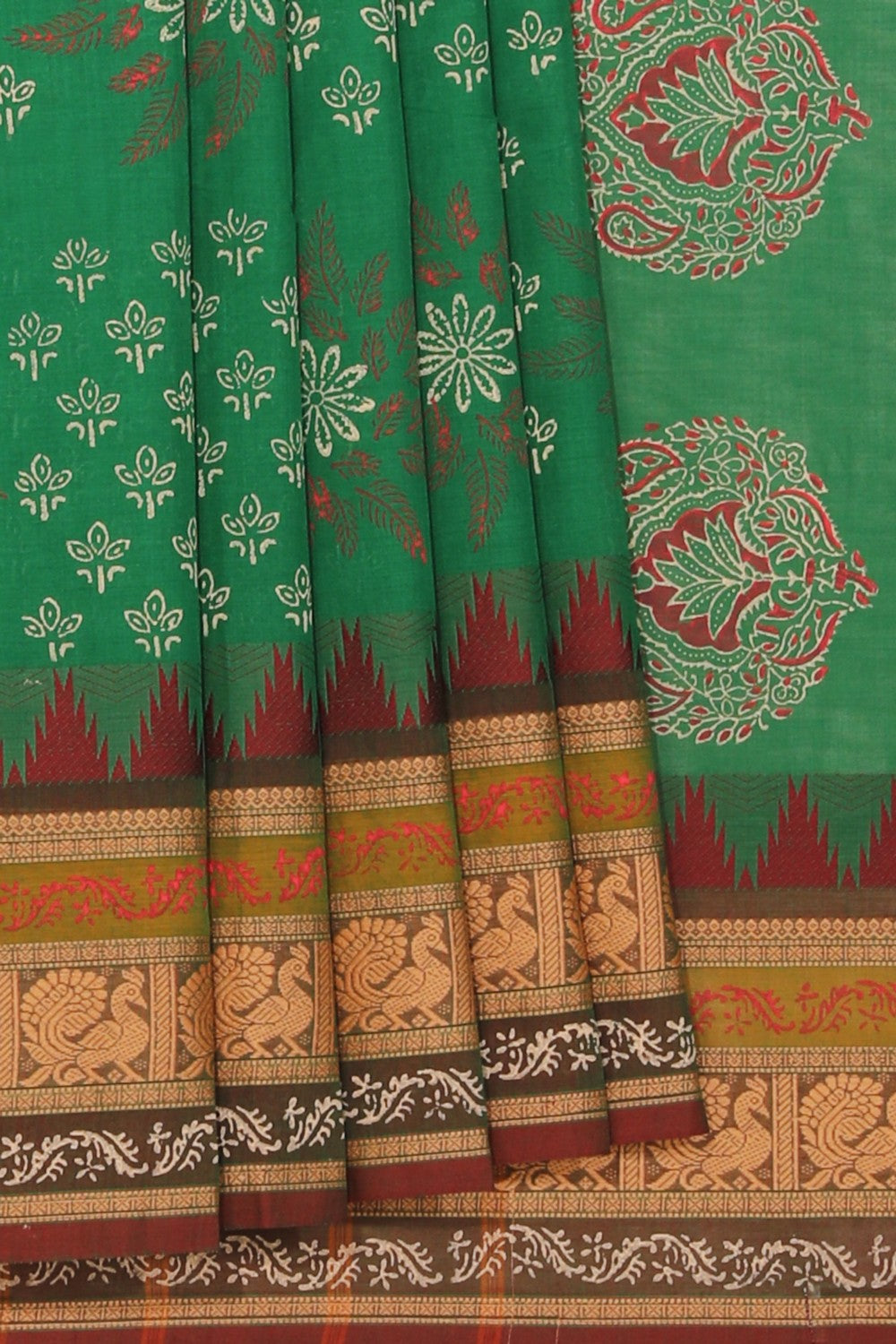 Hand block printed cotton saree