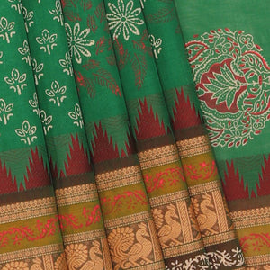 Hand block printed cotton saree