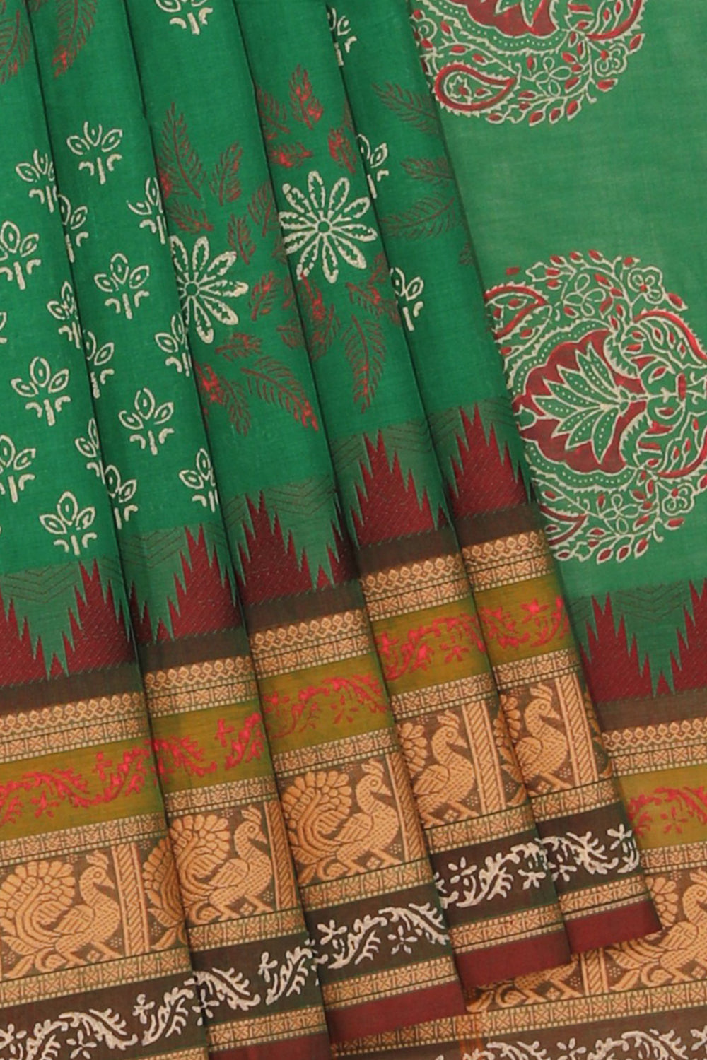 Hand block printed cotton saree