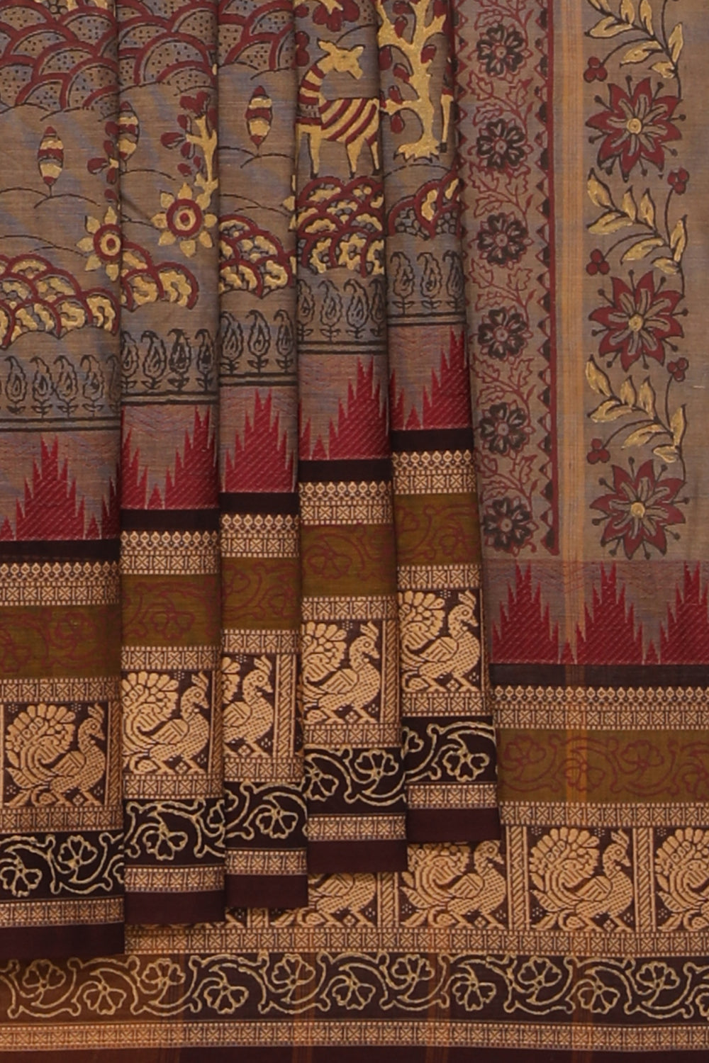 Hand block printed cotton saree