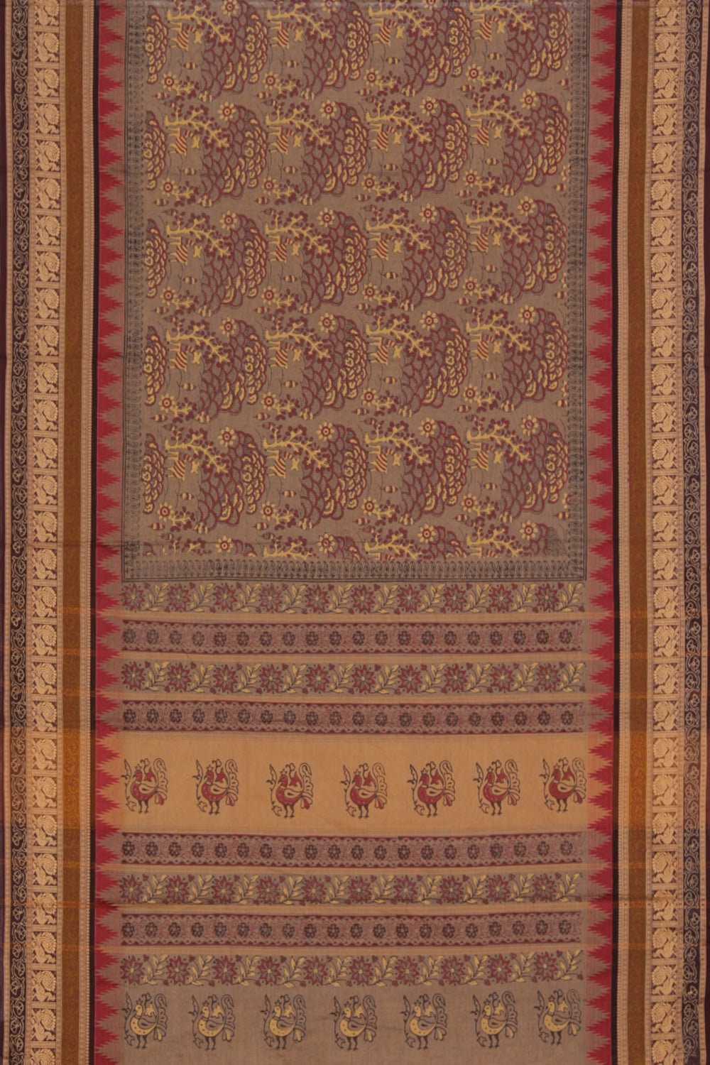 Hand block printed cotton saree