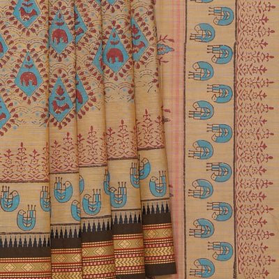 Hand block printed cotton saree