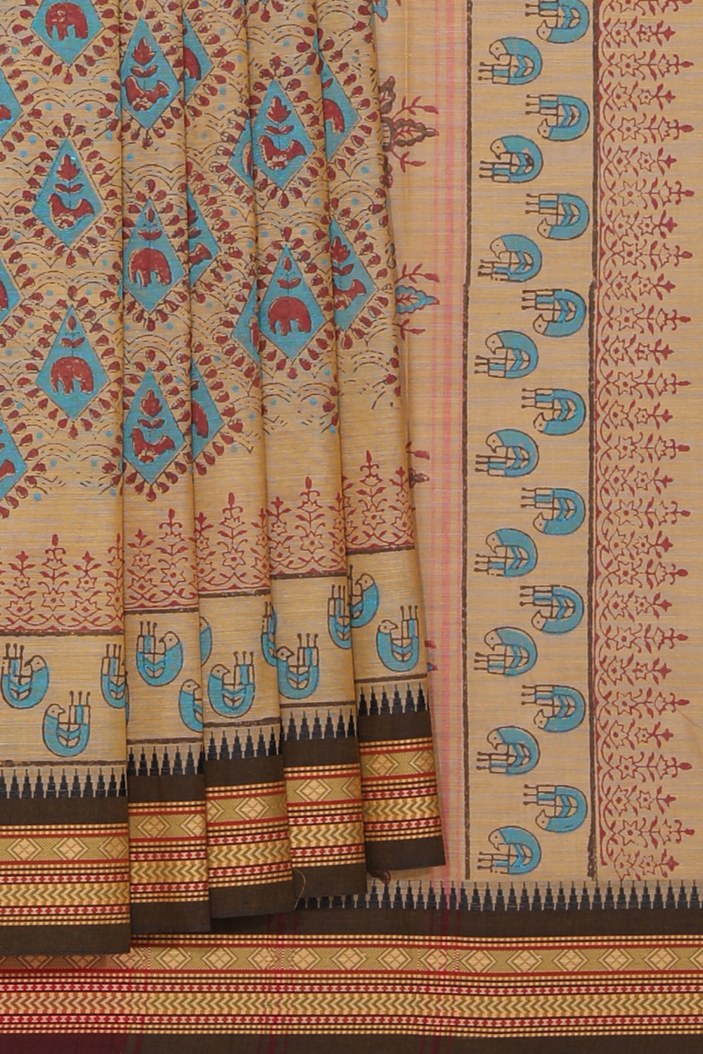Hand block printed cotton saree
