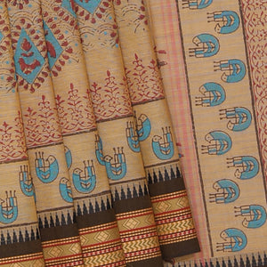 Hand block printed cotton saree