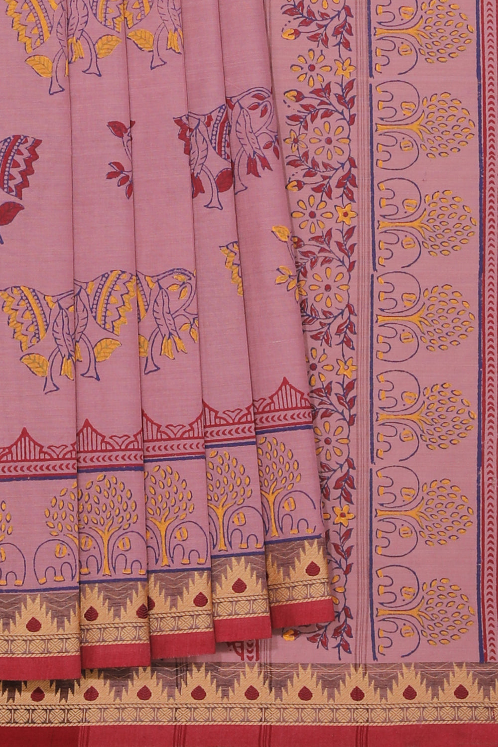 Hand block printed cotton saree