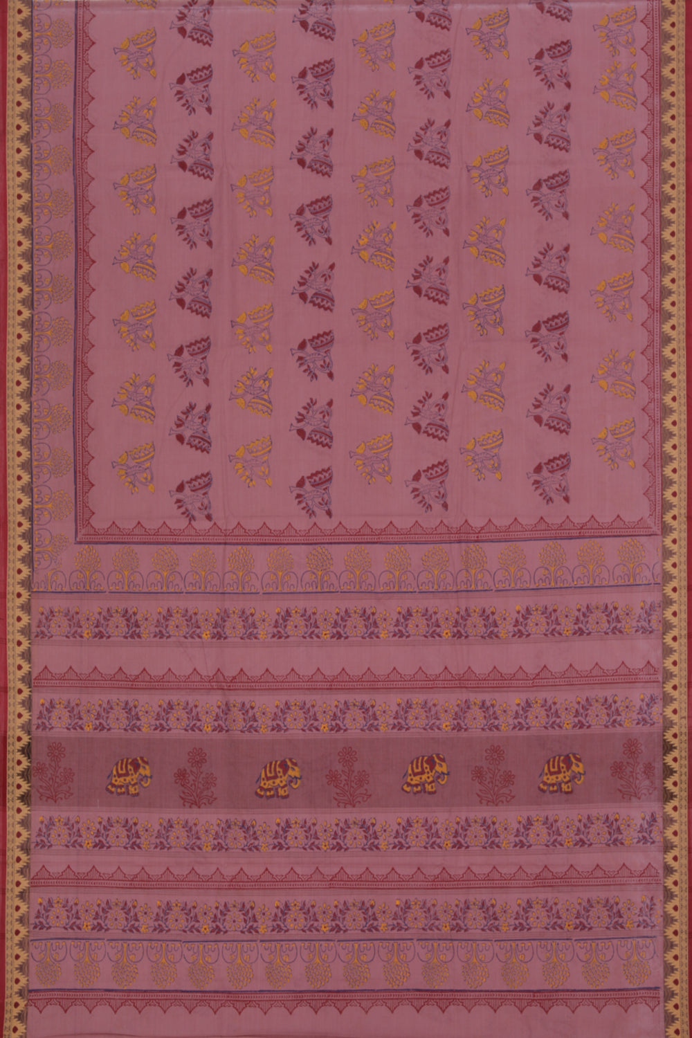 Hand block printed cotton saree