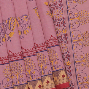 Hand block printed cotton saree